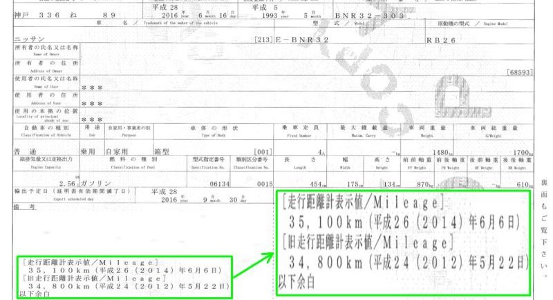 Japanese Export Certificate Mileage Example
